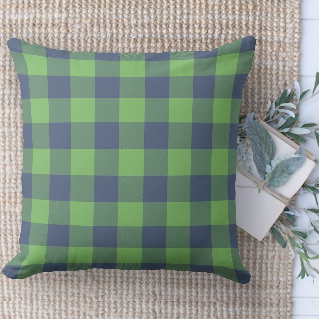 Almofada Xadrez Verde e Azul da Fazenda Moderna (Modern farmhouse throw pillow green and blue buffalo plaid couch pillow )
