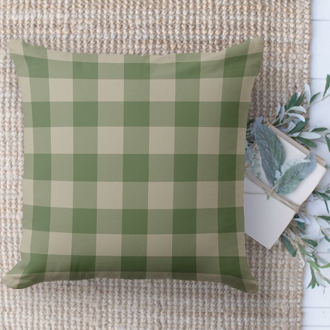 Almofada Xadrez Verde e Búfalo de Beige (Modern farmhouse throw pillow green and beige buffalo plaid couch pillow )