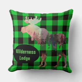 Almofada Xadrez Verde Rustic Moose Add Name Travesseiro dec
