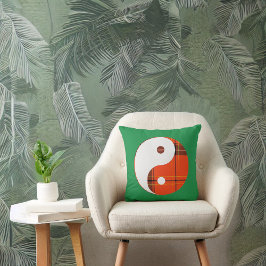 Almofada Xadrez vermelha e Yin Yang branco em verde