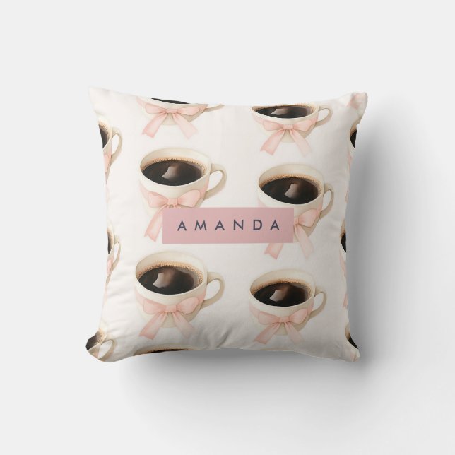 Almofada Xícara de Café Fofa Personalizada Padrão Coquette (Frente)