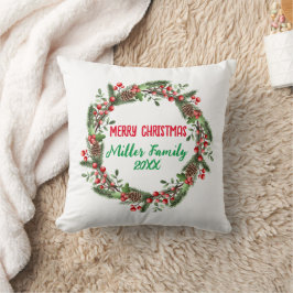 Almofada Xmas Personalizados da Família Wreath Natal Modern