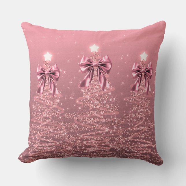 Almofada Xmas Sparkling Trees Blush Pink Faux Bow  (Frente)