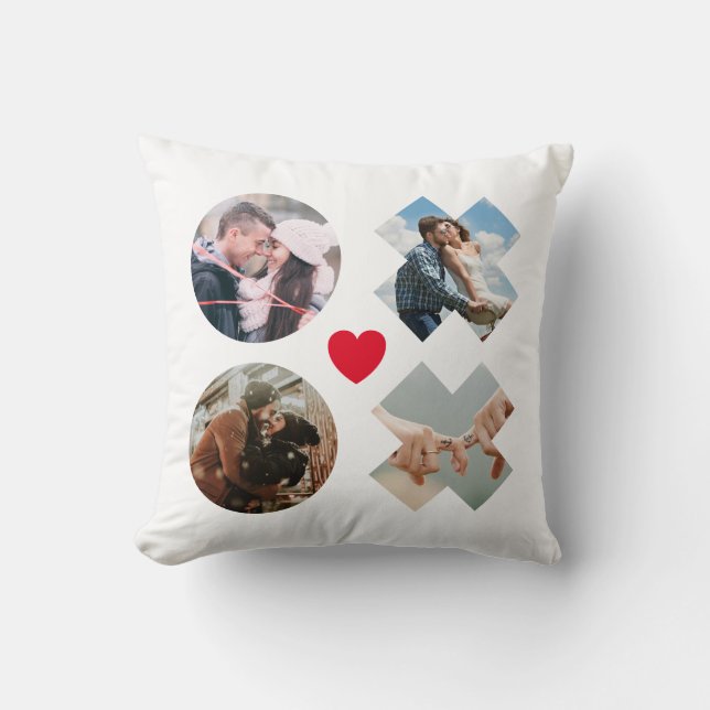 Almofada Xoxo 4 Moderno Foto Colagem de coração vermelho (Frente)