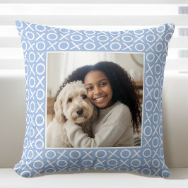 Almofada XOXO Abraços e Beijos 2 Fotos Personalizadas Azul 