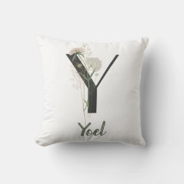 Almofada Y inicial personalizado com flor de cor suave