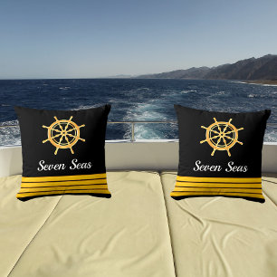 Almofada Yacht preto nome do barco dourado estrias do volan