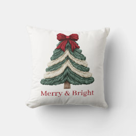 Almofada Yarn Faux Embroidery Christmas Tree Merry Bright