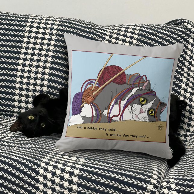 Almofada Yarn Knitting Engraçado Cat (Criador carregado)
