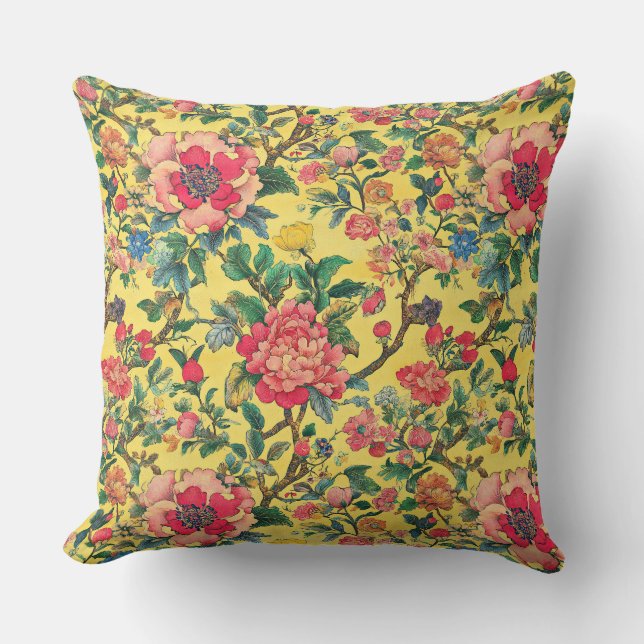 Almofada Yellow and Pink Chinoiserie Floral (Frente)