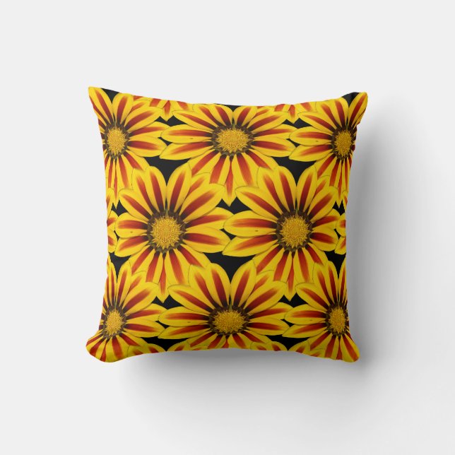 Almofada yellow and red daisy flower with stripes (Frente)