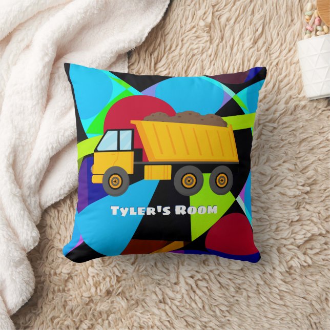 Almofada Yellow Dump Truck, Geometric Shapes, Child's Name (Cobertor)