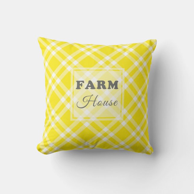 Almofada Yellow Gingham, fazenda moderna (Frente)