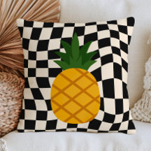Yellow Pineapple on Black& White Checkered Pattern