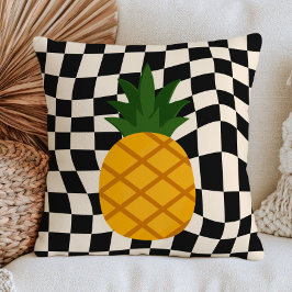 Almofada Yellow Pineapple on Black& White Checkered Pattern
