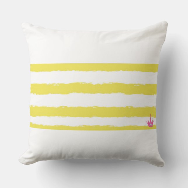 Almofada Yellow stripes and a pink crown Throw Pillow (Frente)