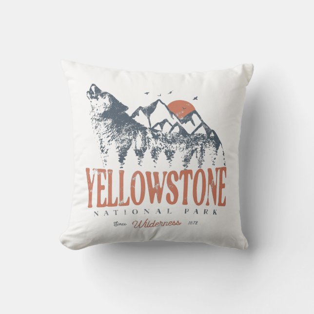 Almofada Yellowstone National Park Wolf Mounates Vintage (Frente)