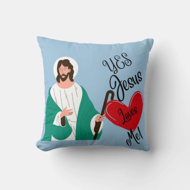 Almofada "Yes, Jesus Loves Me" Light Blue Throw Pillow (Frente)