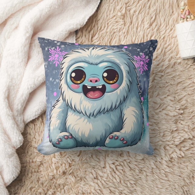 Almofada Yeti Sitting Kawaii Snowflakes Impressão (Cobertor)