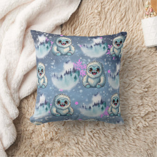 Almofada Yeti Sitting Kawaii Snowflakes Padrão