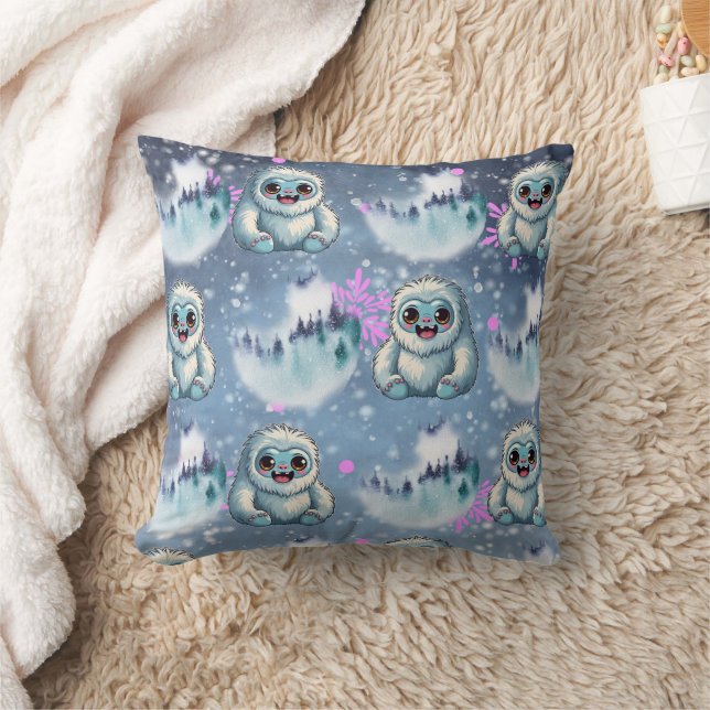 Almofada Yeti Sitting Kawaii Snowflakes Padrão (Cobertor)