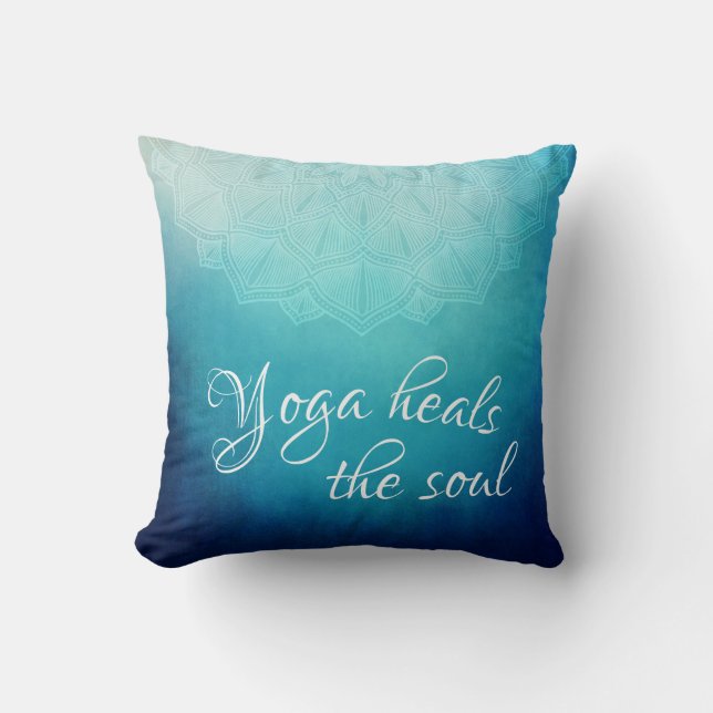 Almofada Yoga cura o texto da alma com Blue Mandala (Frente)