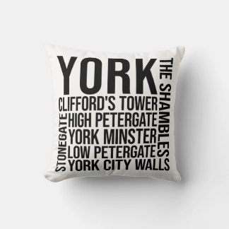 Almofada York, England Landmarks Typografia - Arte Word no