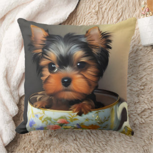 Almofada Yorkie Adorável Em Uma Pintura Digital Teacup