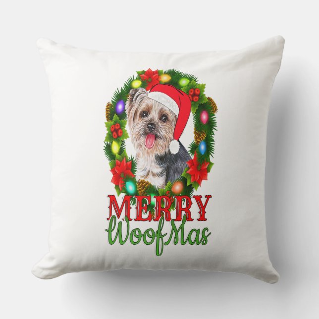 Almofada YORKIE CHRISTMAS MERRY WOOFMAS Dog Lover Yorkshire (Frente)