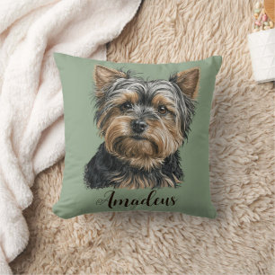 Almofada Yorkie Illustração Cão Verde Decor