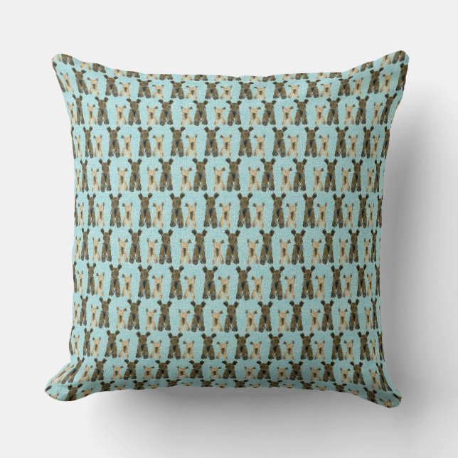 Almofada Yorkie Pattern em Teal (Frente)