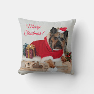 Almofada Yorkie Yorkshire Terrier Dog - Natal Santa Hat