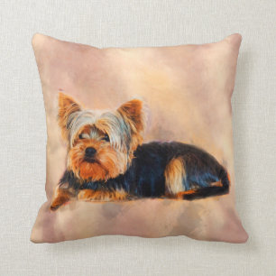 Almofada Yorkshire Terrier Dog Art Watercolor Portrait