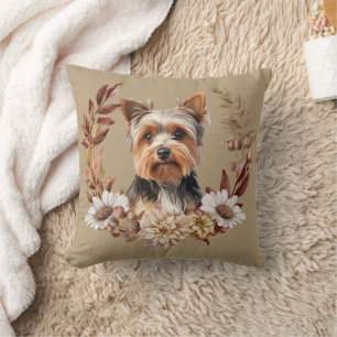 Almofada Yorkshire Terrier Dog Autumn Wreath