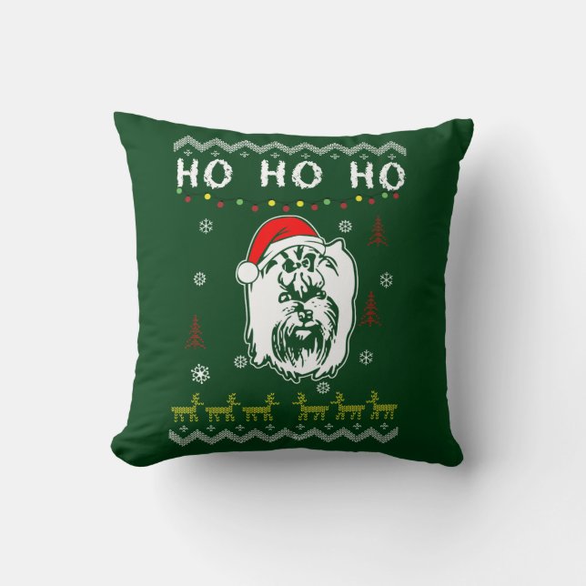Almofada Yorkshire Terrier Dog Ugly Christmas Ho Ho Ho (Frente)