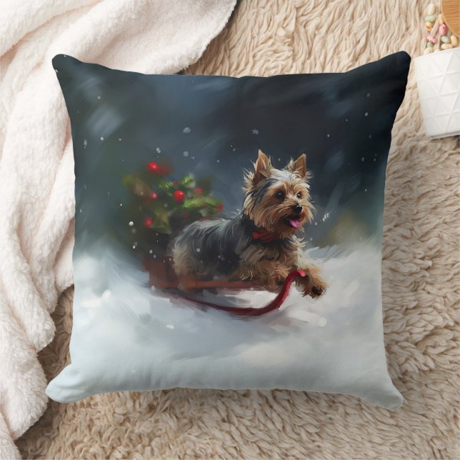 Almofada Yorkshire Terrier Natal neve inverno (Cobertor)