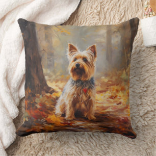 Almofada Yorkshire Terrier no Outono Folhas Caídas Inspiram