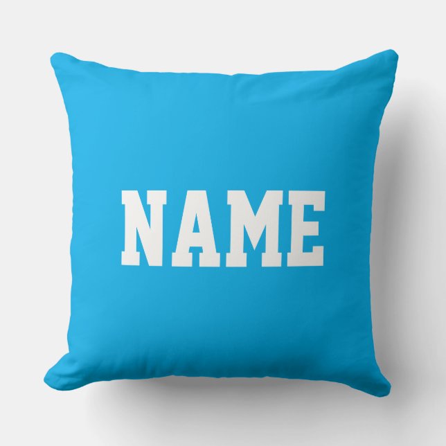 Almofada YOUR NAME Fun White Athletic Text On Azure Blue (Frente)