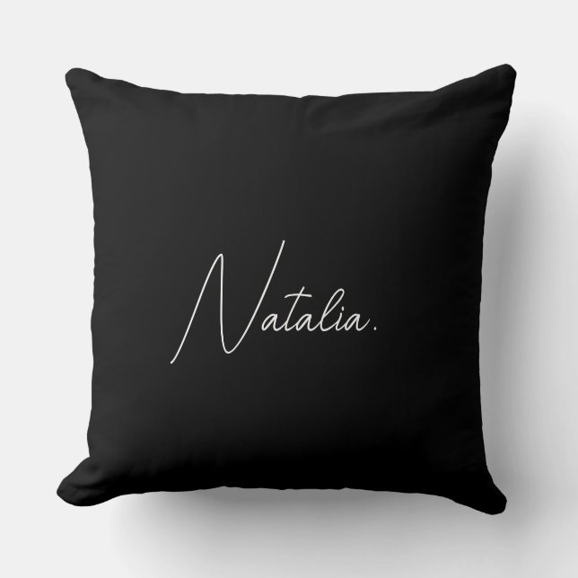 Almofada  Your name script elegant chic black and white  (Frente)