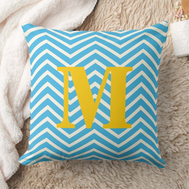 Almofada Zag Zig do Monograma Amarelo e Azul (Cobertor)