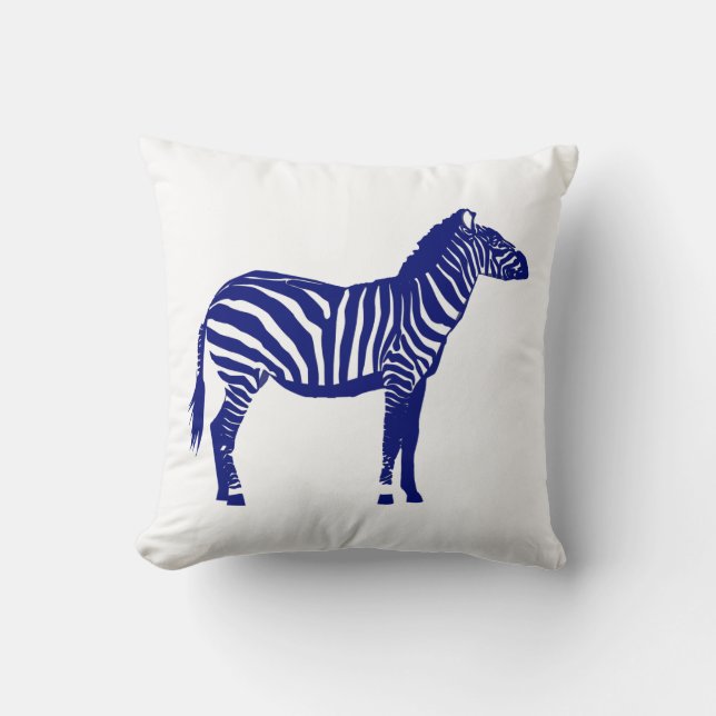 Almofada Zebra - Azul de cobalto escuro e branco (Frente)