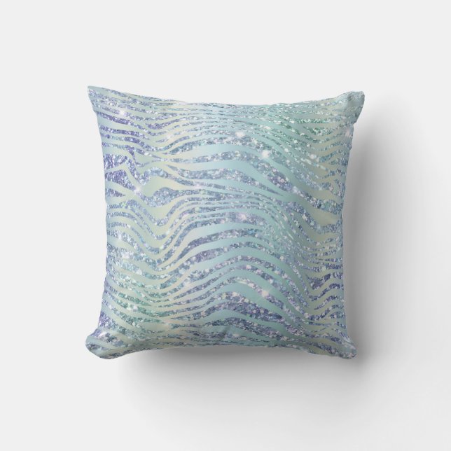 Almofada *~* ZEBRA Azul impresso com brilho de pele em diam (Frente)