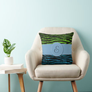 Almofada Zebra Azul, Zebra Verde, Zebra Brilhante, Monogram