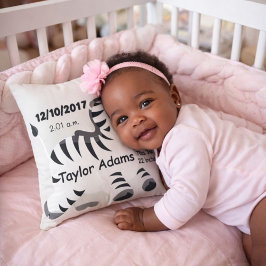 Almofada Zebra Birth Stats Baby Nursery