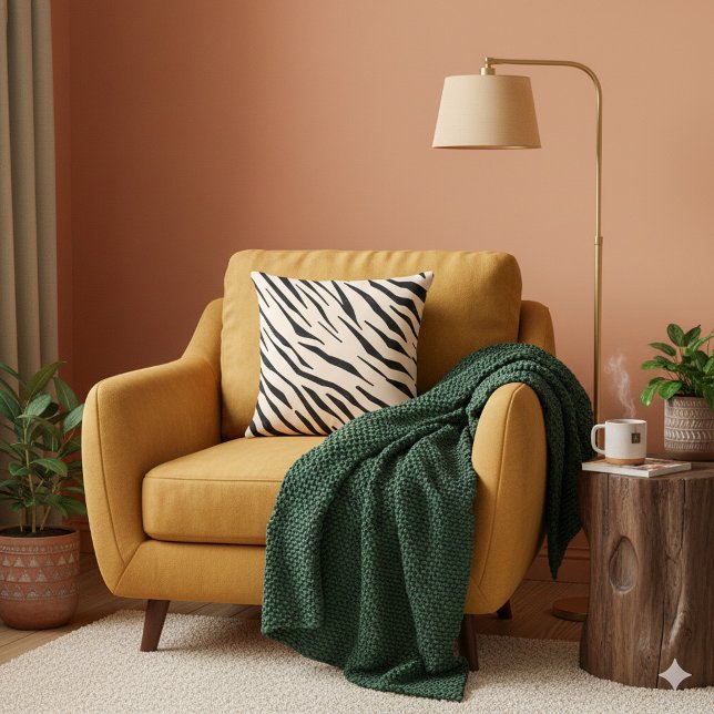 Almofada Zebra inspirou Travesseiro decorativo preto e bege (Zebra inspired Black and Beige modern Throw Pillow.)