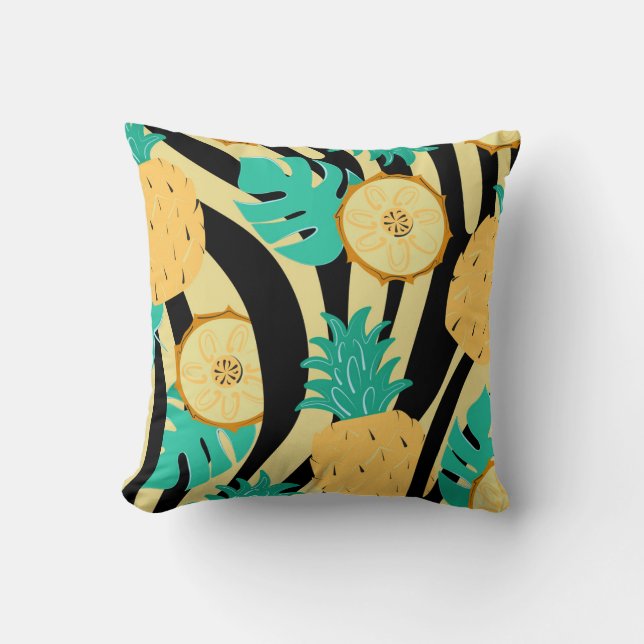 Almofada Zebra, monstera, abacaxi: padrão de verão. (Frente)