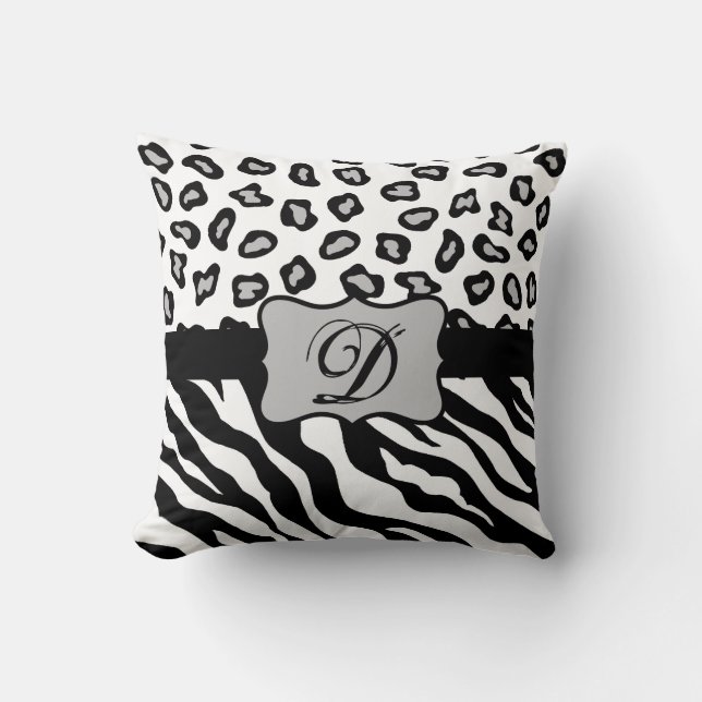 Almofada Zebra Preta e Branca e Pele Cheeta Personalizada (Frente)