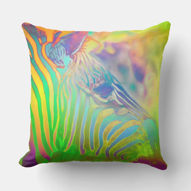 Almofada Zebra Psicodélica da Vida Selvagem (Frente)