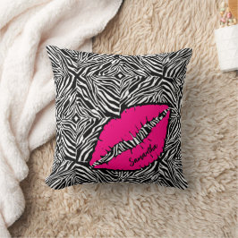 Almofada Zebra Simples com Lábios Rosa Personalizados