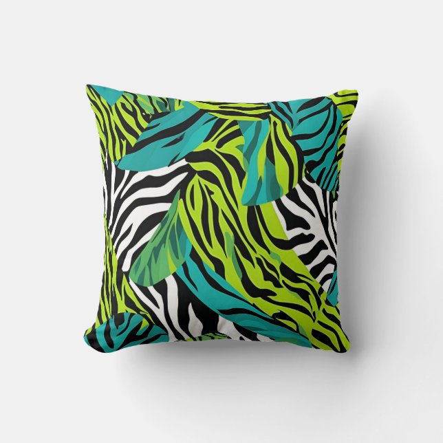 Almofada Zebra Stripes Animal Imprimir Padrão Teal Verde (Frente)